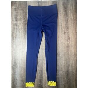 Savage X Fenty Blue Yellow Lace Trim Leggings High Waisted Size 8-10 Cobalt Neon